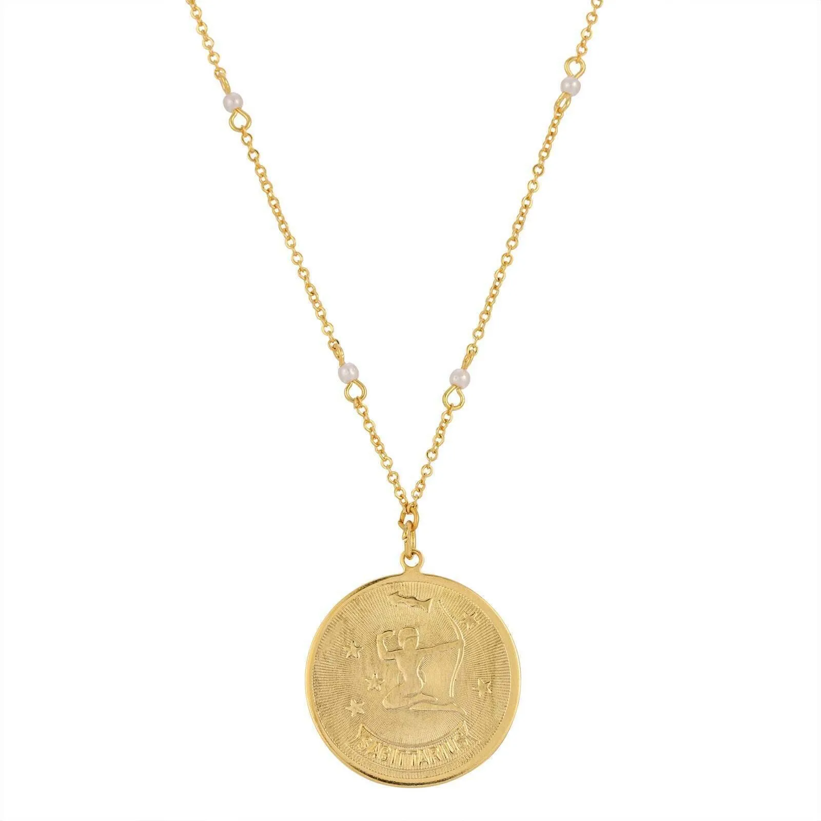 1928 Jewelry Round Zodiac Pendant Necklace With Faux Pearl Accents 20" 1928 Jewelry