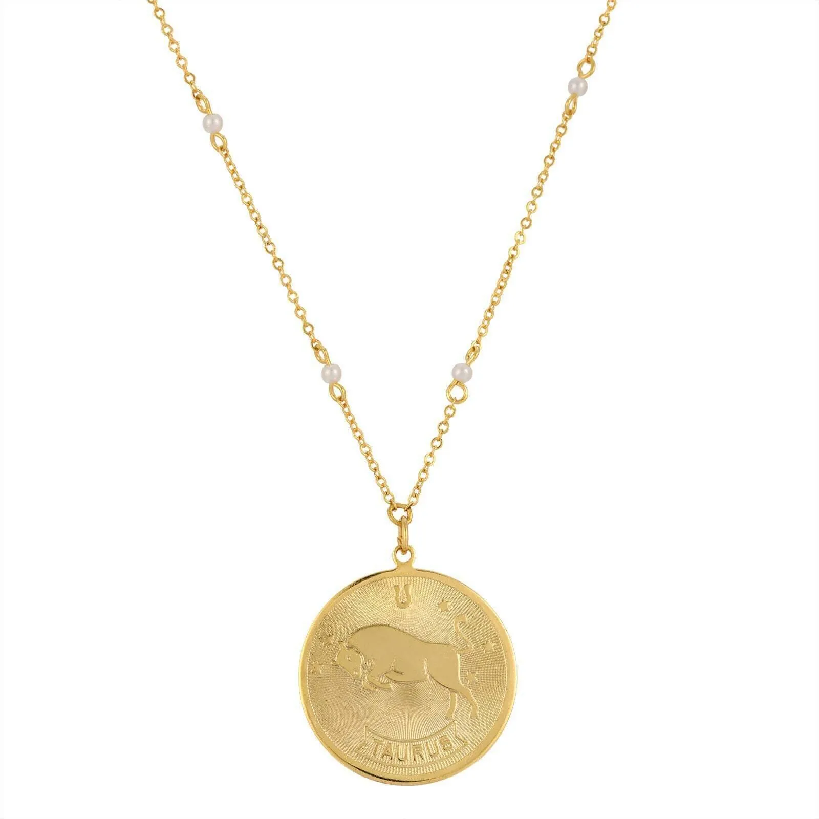 1928 Jewelry Round Zodiac Pendant Necklace With Faux Pearl Accents 20" 1928 Jewelry