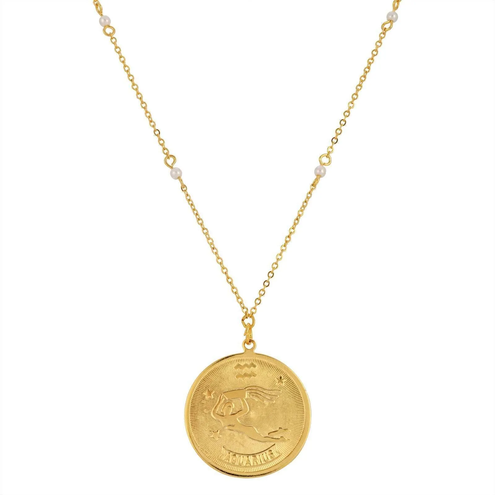 1928 Jewelry Round Zodiac Pendant Necklace With Faux Pearl Accents 20" 1928 Jewelry