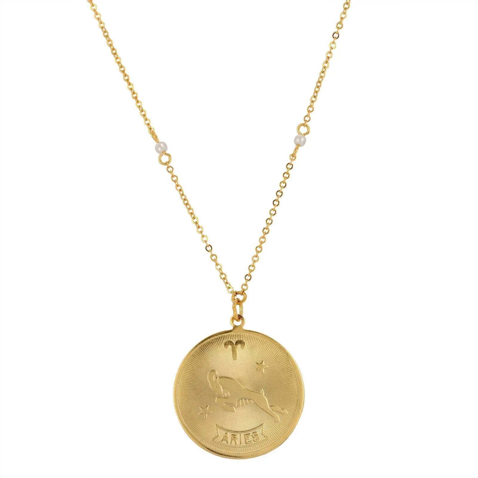 1928 Jewelry Round Zodiac Pendant Necklace With Faux Pearl Accents 20" 1928 Jewelry