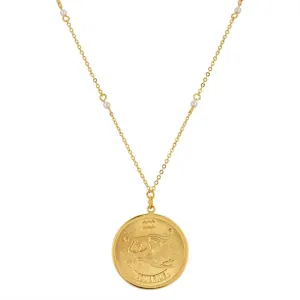 1928 Jewelry Round Zodiac Pendant Necklace With Faux Pearl Accents 20" 1928 Jewelry