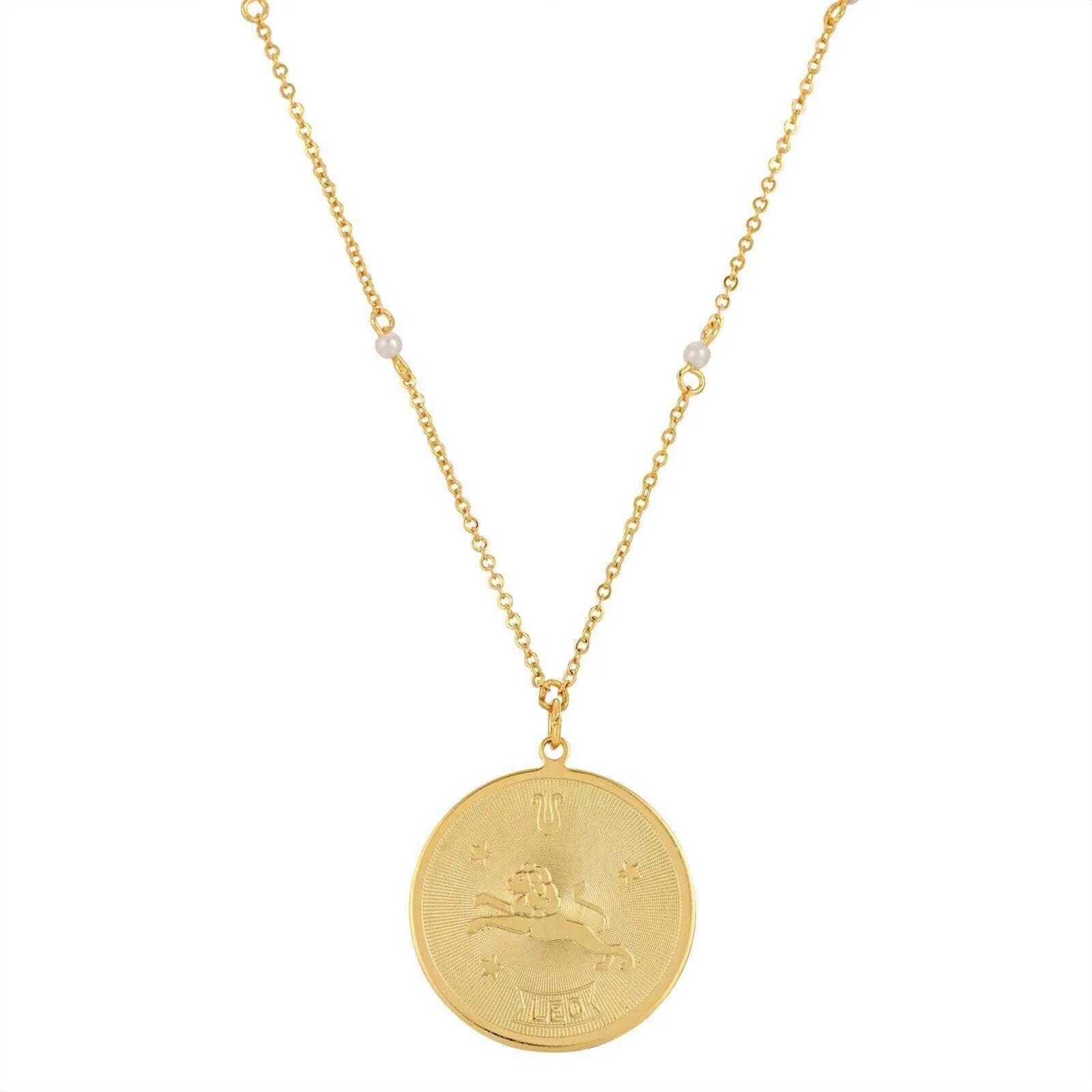 1928 Jewelry Round Zodiac Pendant Necklace With Faux Pearl Accents 20" 1928 Jewelry