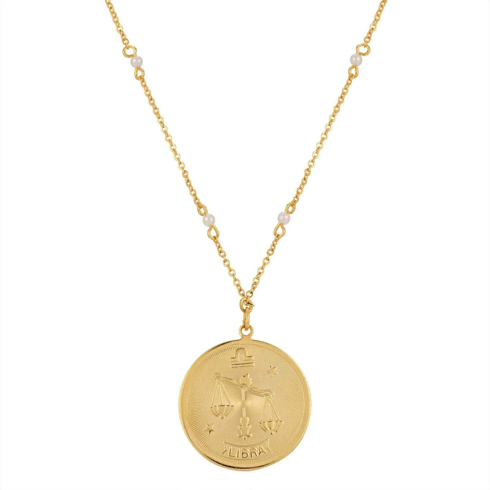 1928 Jewelry Round Zodiac Pendant Necklace With Faux Pearl Accents 20" 1928 Jewelry