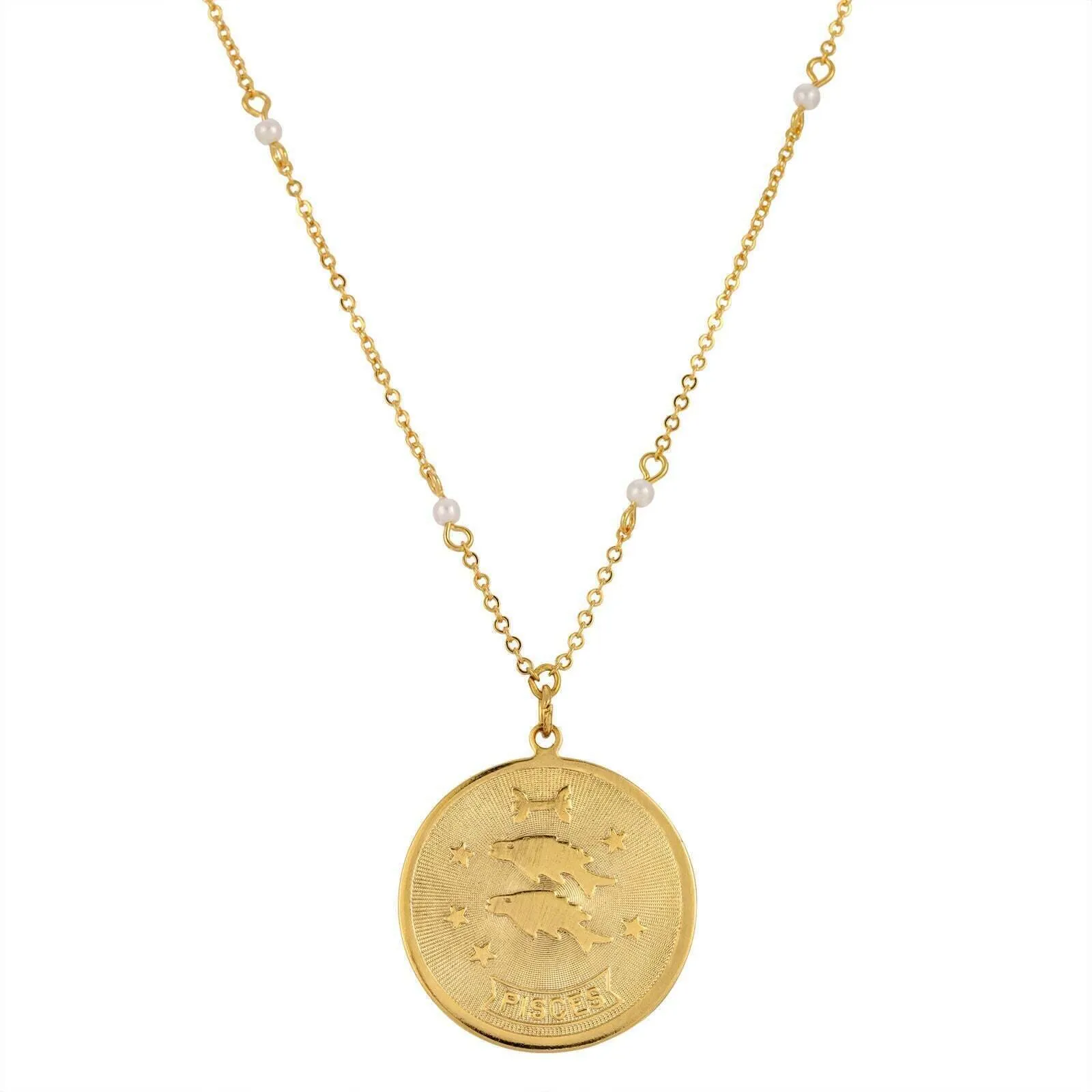 1928 Jewelry Round Zodiac Pendant Necklace With Faux Pearl Accents 20" 1928 Jewelry