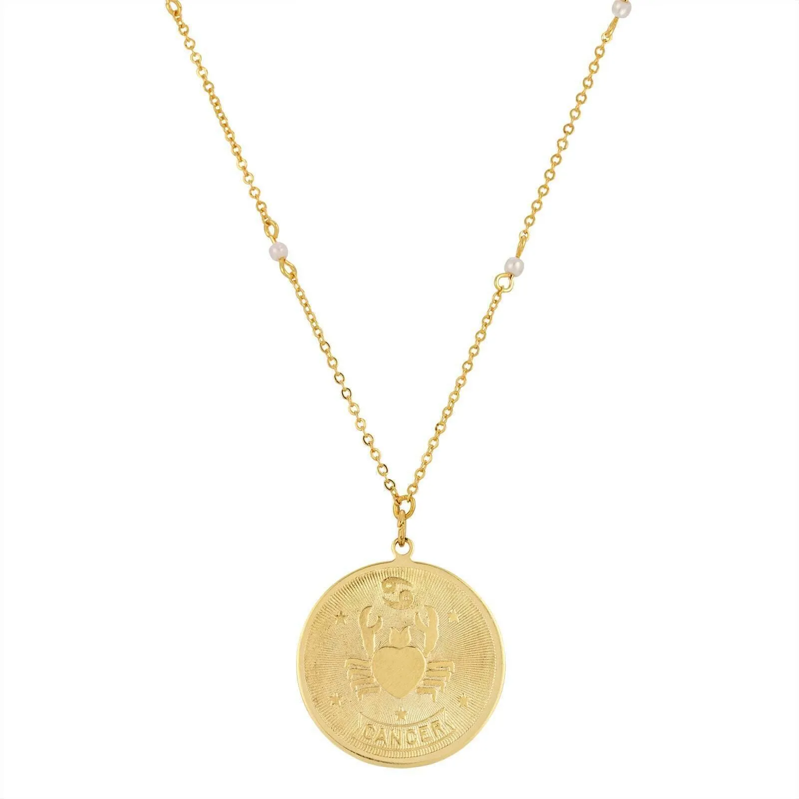 1928 Jewelry Round Zodiac Pendant Necklace With Faux Pearl Accents 20" 1928 Jewelry