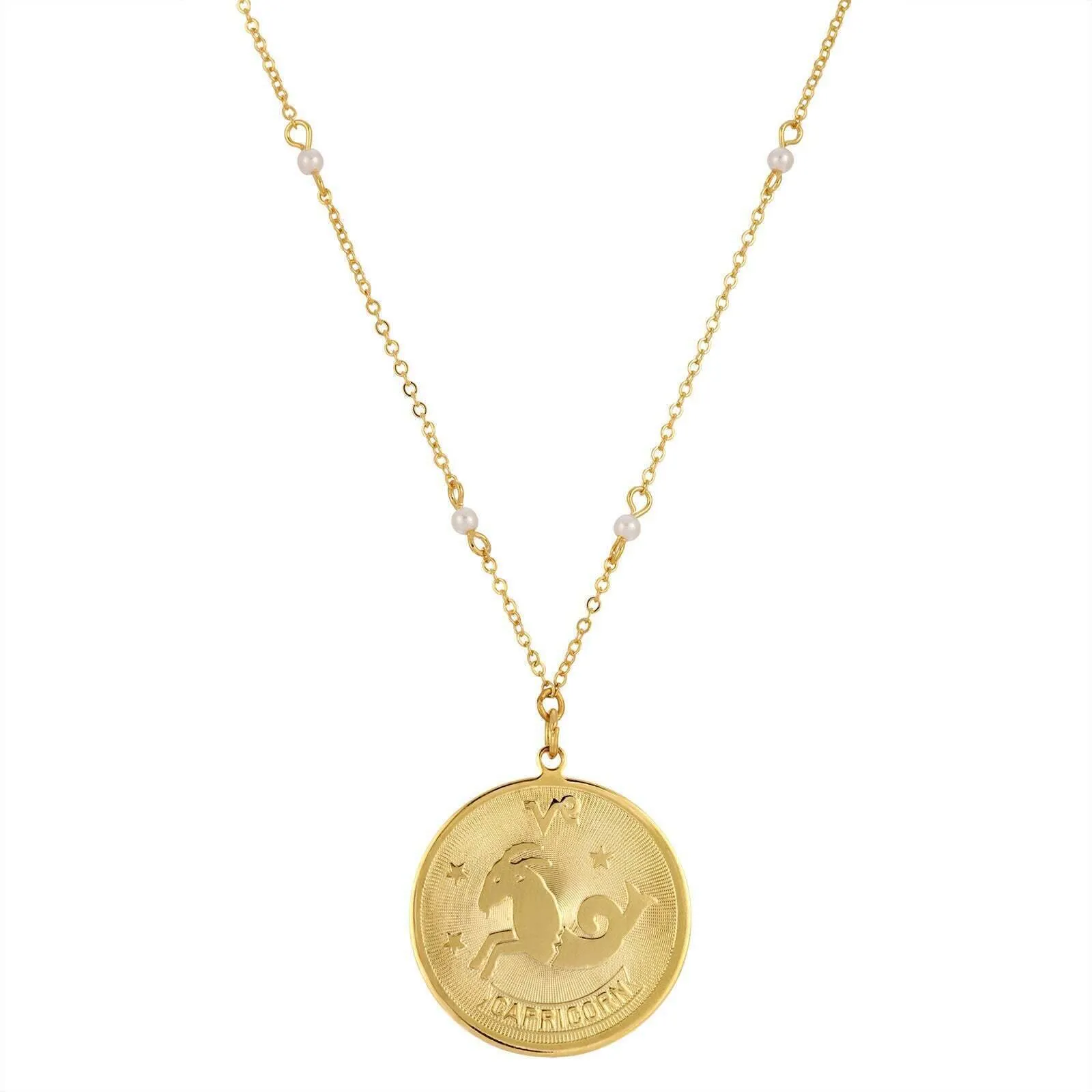 1928 Jewelry Round Zodiac Pendant Necklace With Faux Pearl Accents 20" 1928 Jewelry