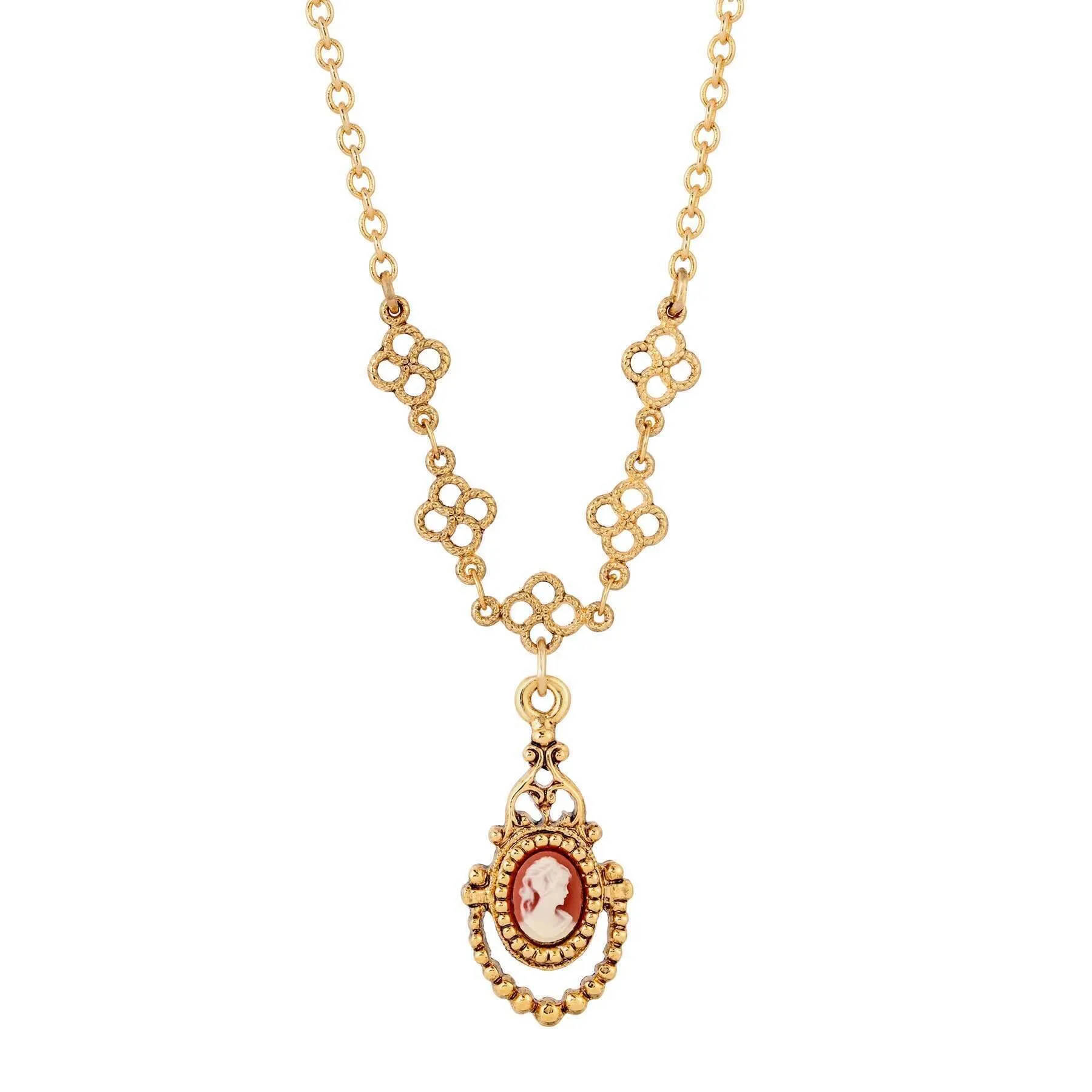 1928 Jewelry Royal Carnelian Cameo Pendant Necklace 16"   3" Extender 1928 Jewelry