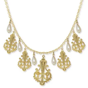 1928 Jewelry Royal Filigree Ornamental Drop Faux Pearl Necklace 16"   3" Extender 1928 Jewelry
