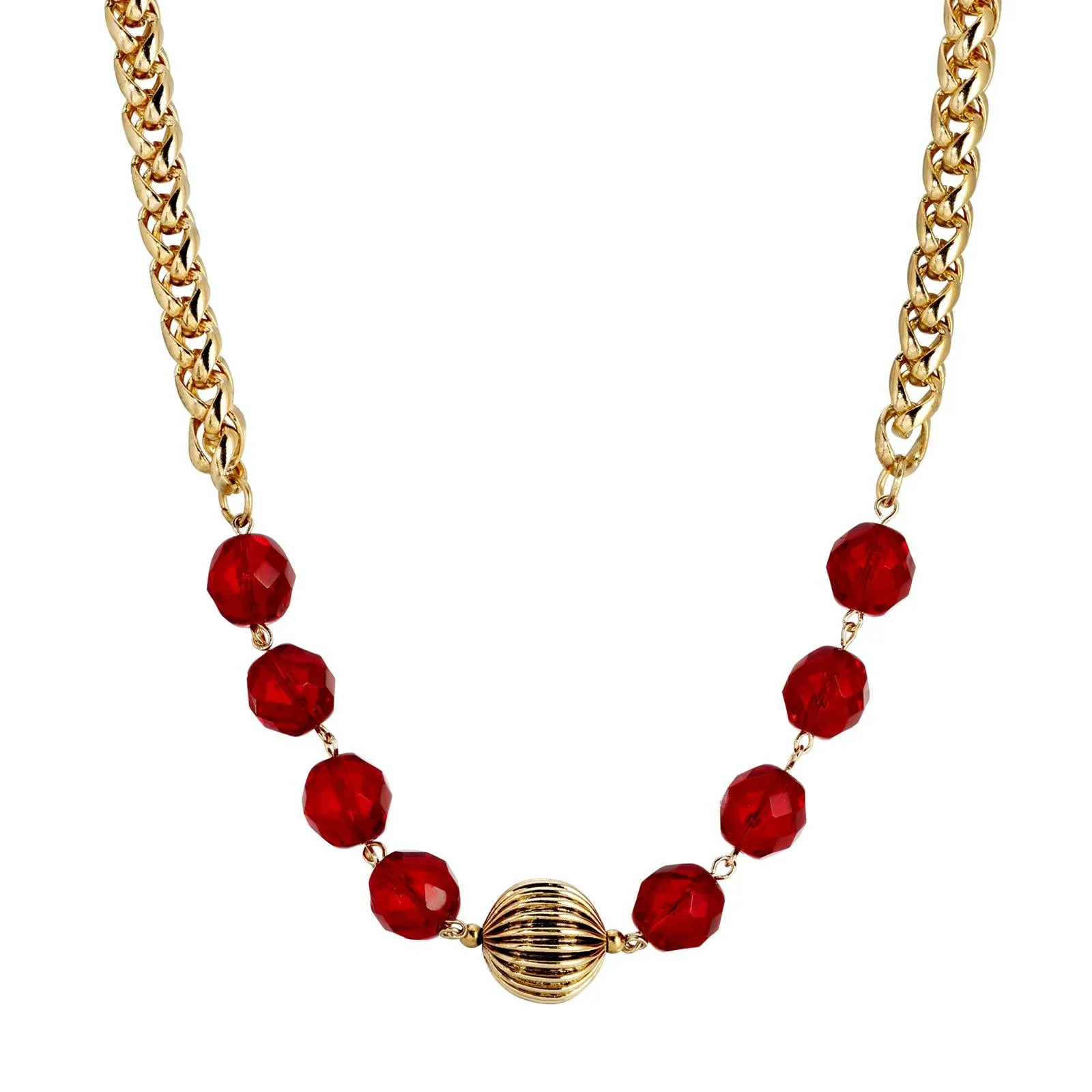 1928 Jewelry Ruby Red Crystal Weaved Steel Chain Necklace 16"   3" Extension 1928 Jewelry
