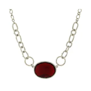 1928 Jewelry Ruby Red Faceted Oval Stone Pendant Necklace 16"   3" Extender 1928 Jewelry