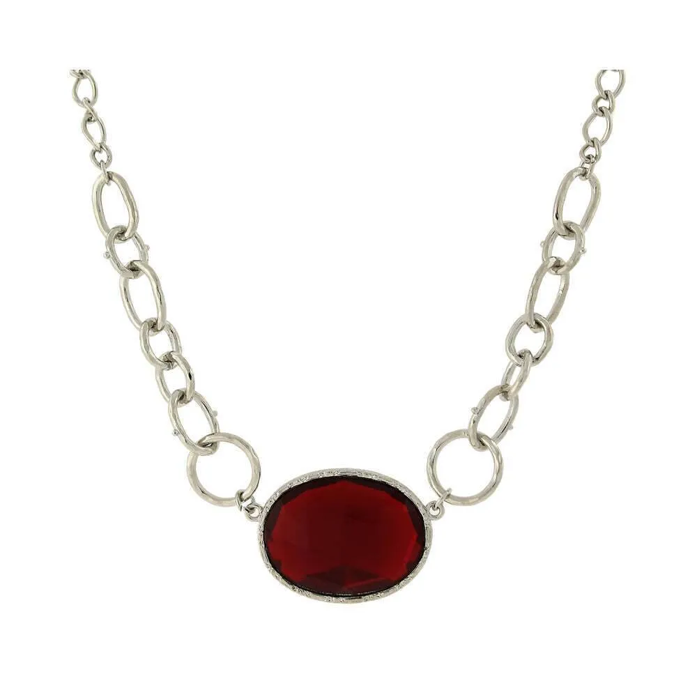 1928 Jewelry Ruby Red Faceted Oval Stone Pendant Necklace 16"   3" Extender 1928 Jewelry