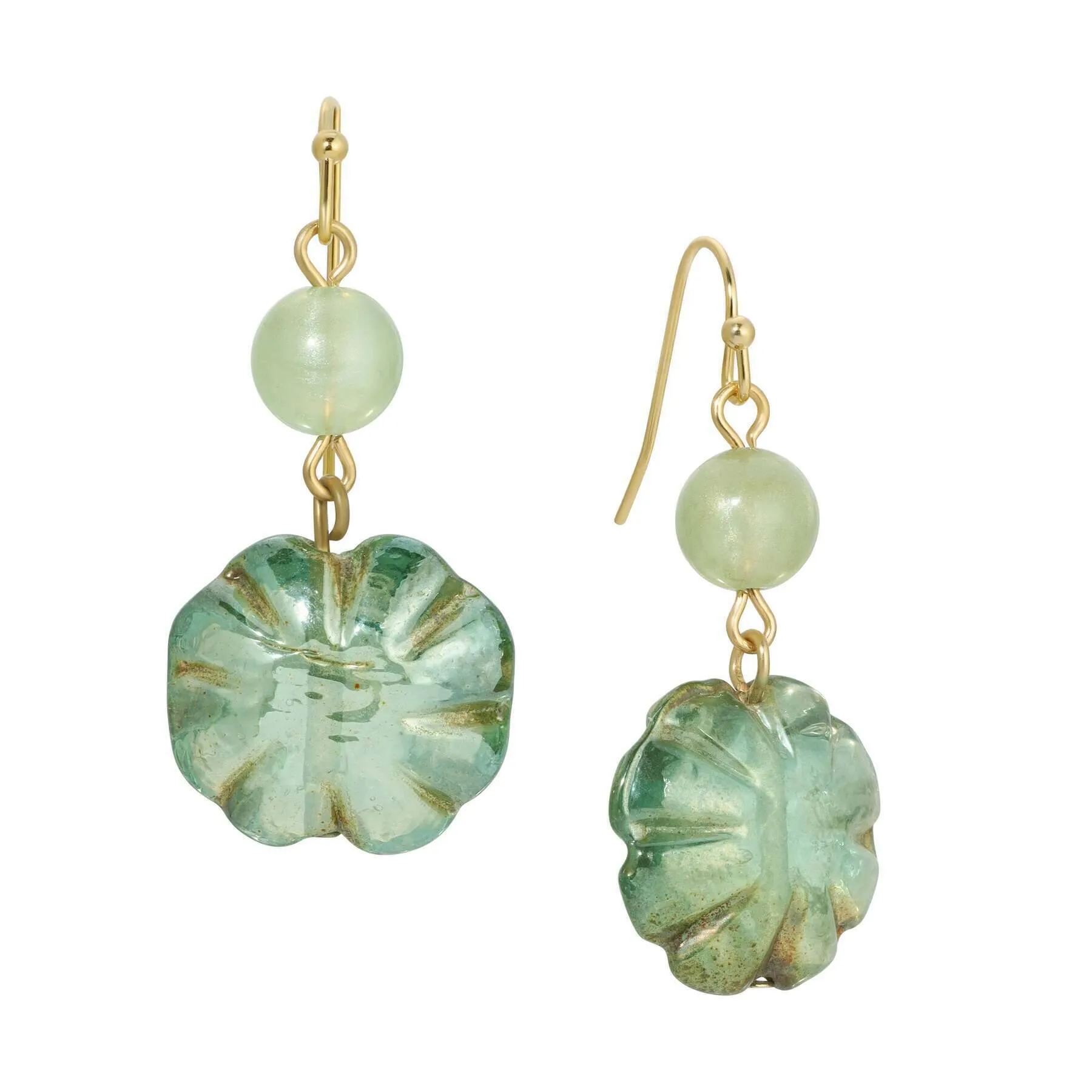 1928 Jewelry Rustic Emerald Green AB Glass Bead Dangling Earrings 1928 Jewelry