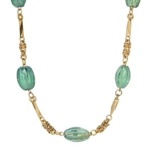 1928 Jewelry Rustic Emerald Green AB Glass Bead Necklace 16"   3" Extension 1928 Jewelry