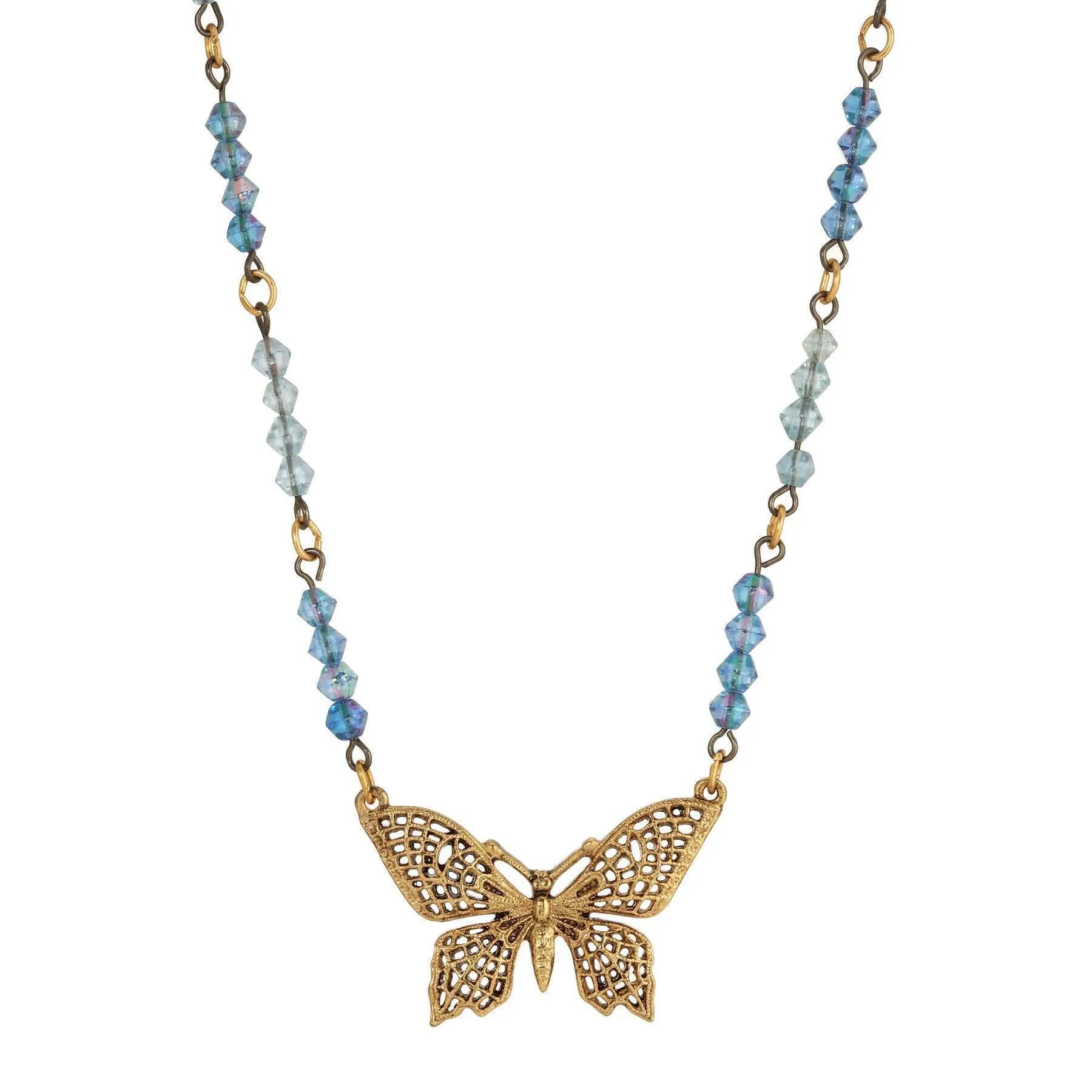 1928 Jewelry Sapphire AB Blue Crystal Butterfly Pendant Necklace 16"   3" Extender 1928 Jewelry