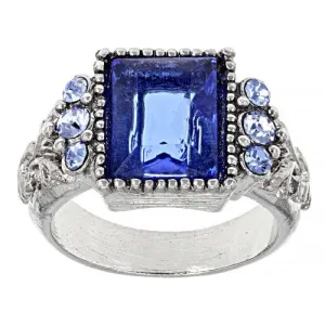 1928 Jewelry Sapphire Blue German Glass Stone & Crystal Ring 1928 Jewelry