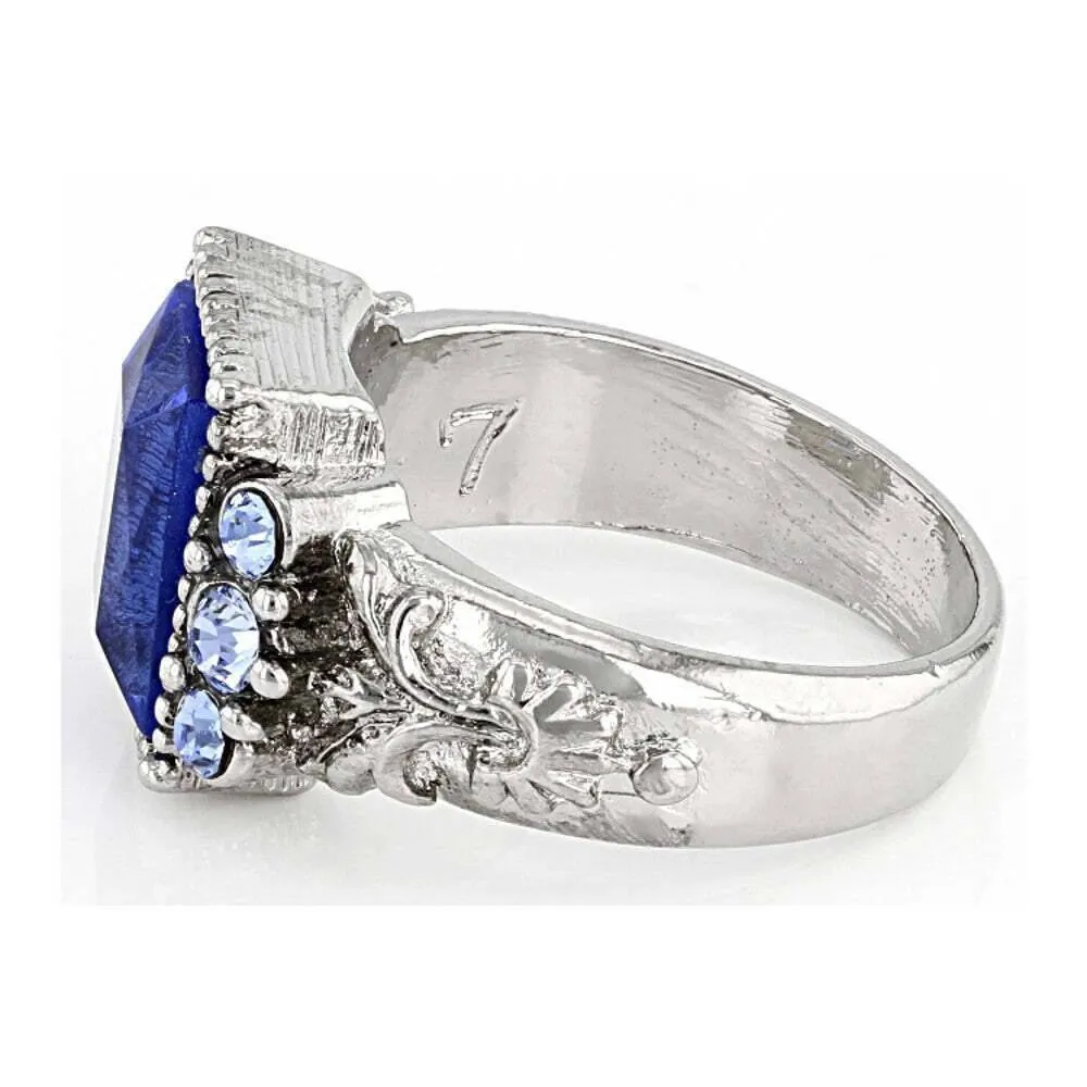 1928 Jewelry Sapphire Blue German Glass Stone & Crystal Ring 1928 Jewelry