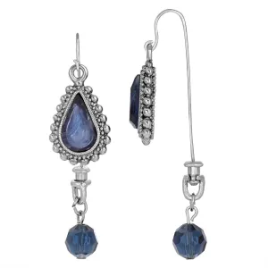 1928 Jewelry Sapphire Blue Teardrop Glass Stone Front Back Earrings 1928 Jewelry