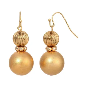 1928 Jewelry Satin Gold Corrugated Bead Drop Earrings 1928 Jewelry
