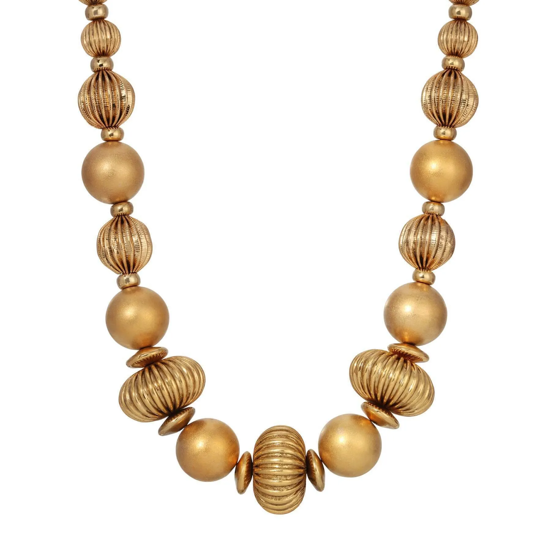 1928 Jewelry Satin Gold Corrugated Bead Necklace 16"   3" Extension 1928 Jewelry