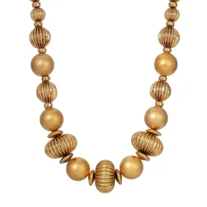 1928 Jewelry Satin Gold Corrugated Bead Necklace 16"   3" Extension 1928 Jewelry