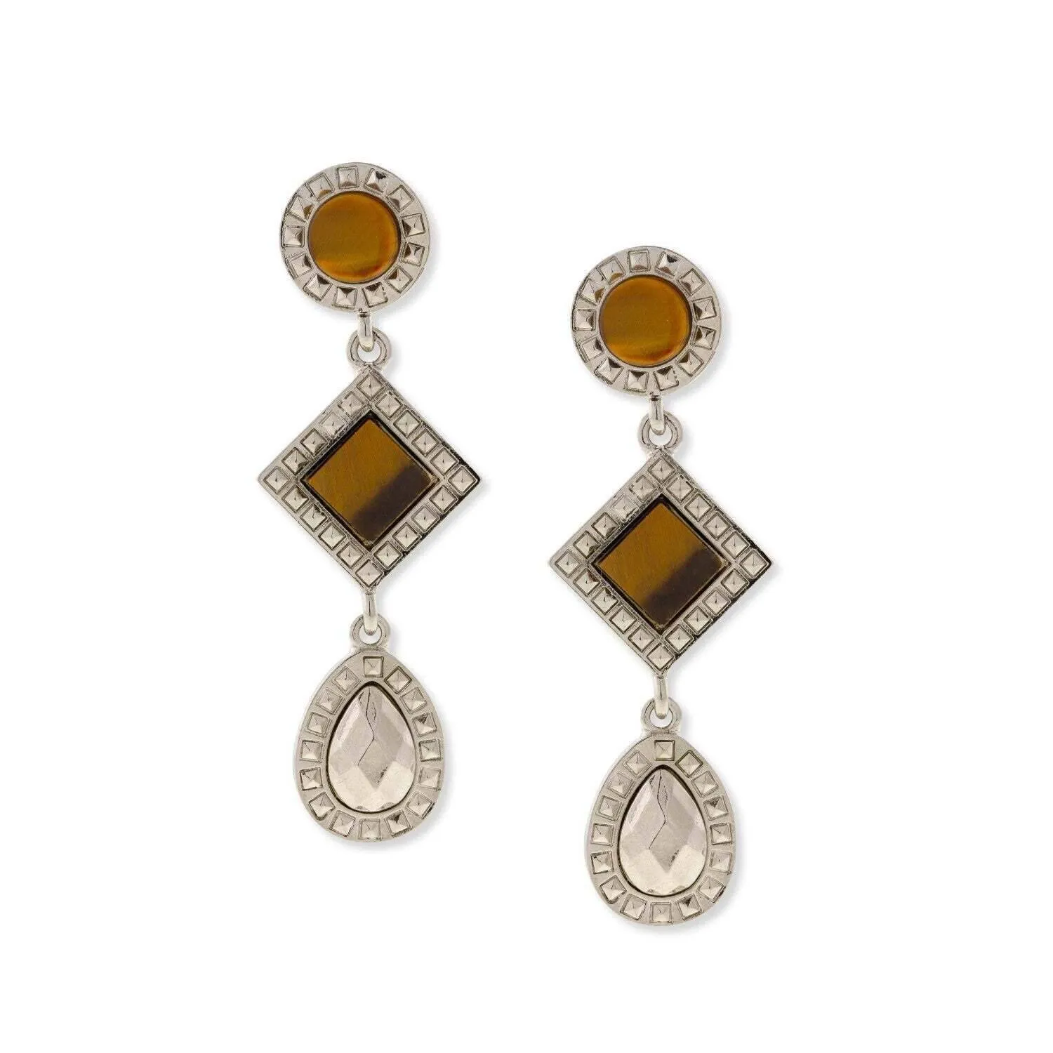 1928 Jewelry Semi Precious Round And Square Stone Teardrop Earrings 1928 Jewelry