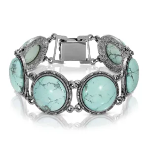 1928 Jewelry Semi Precious Round Turquoise Stone Link Bracelet 1928 Jewelry