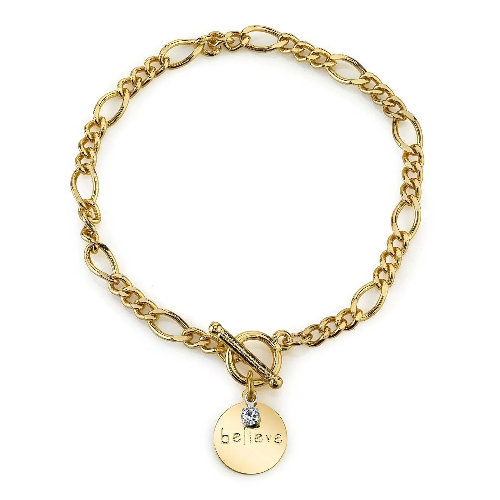 1928 Jewelry Sentiments Crystal Figaro Chain Toggle Bracelet 1928 Jewelry