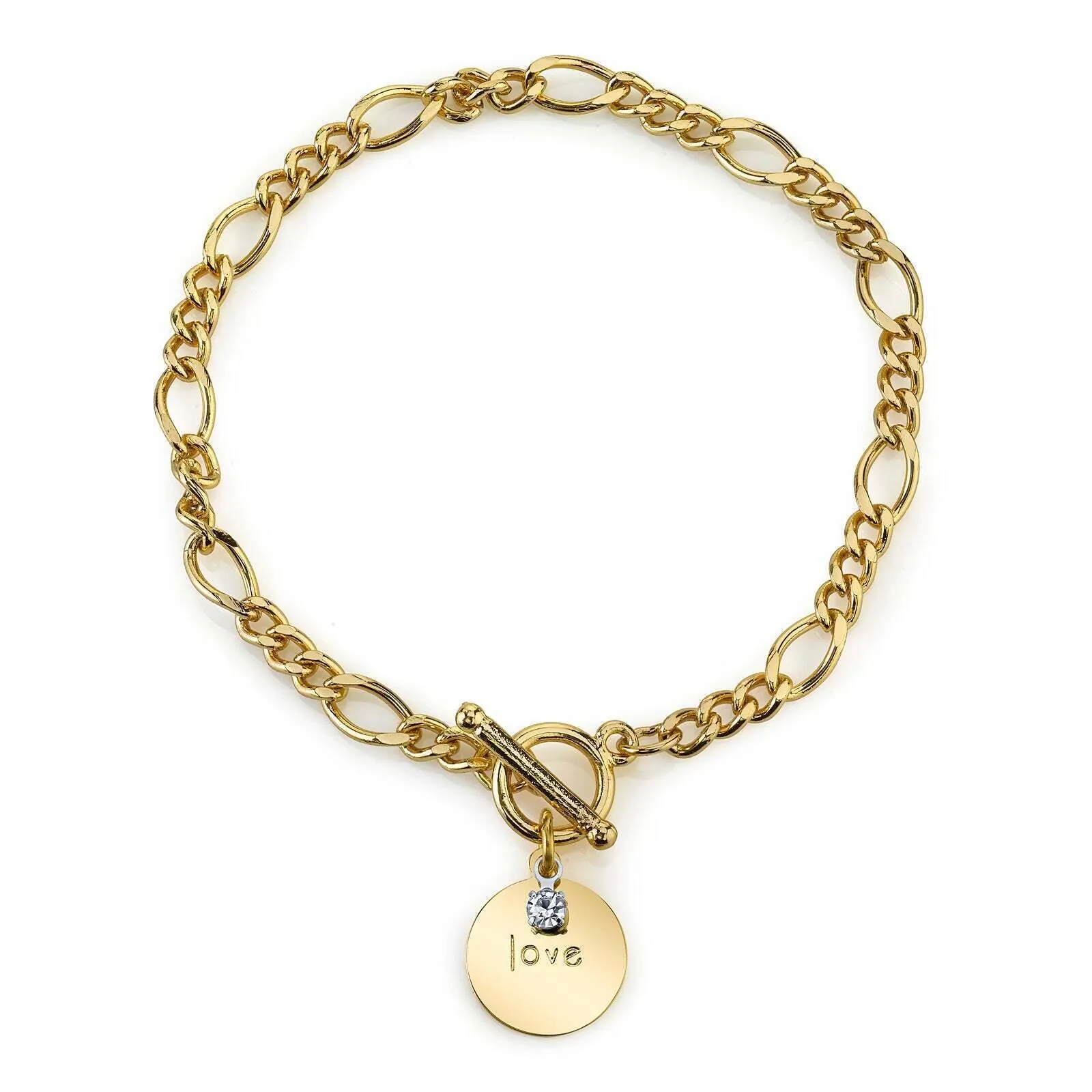 1928 Jewelry Sentiments Crystal Figaro Chain Toggle Bracelet 1928 Jewelry
