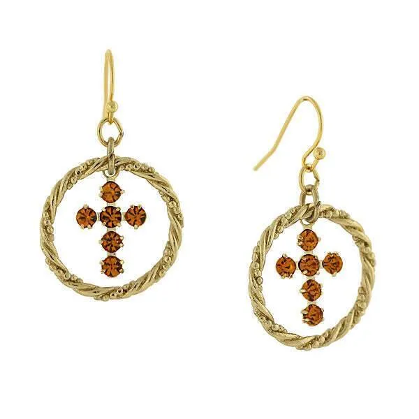 1928 Jewelry Shimmering Crystal Cross Hoop Earrings 1928 Jewelry
