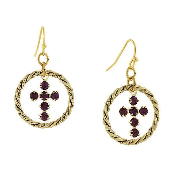 1928 Jewelry Shimmering Crystal Cross Hoop Earrings 1928 Jewelry