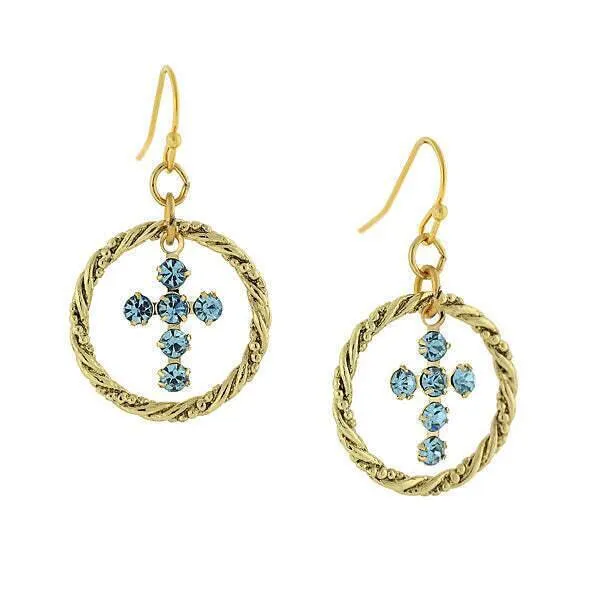 1928 Jewelry Shimmering Crystal Cross Hoop Earrings 1928 Jewelry
