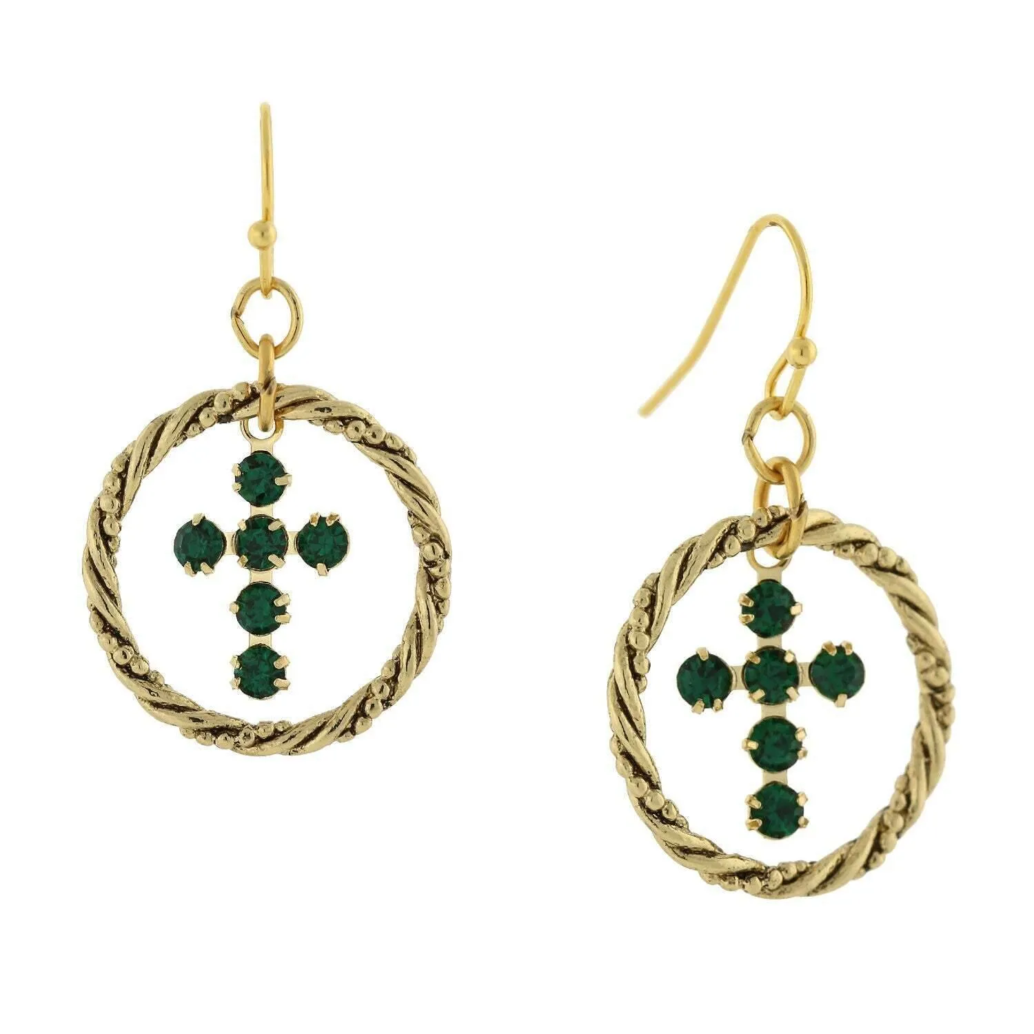 1928 Jewelry Shimmering Crystal Cross Hoop Earrings 1928 Jewelry