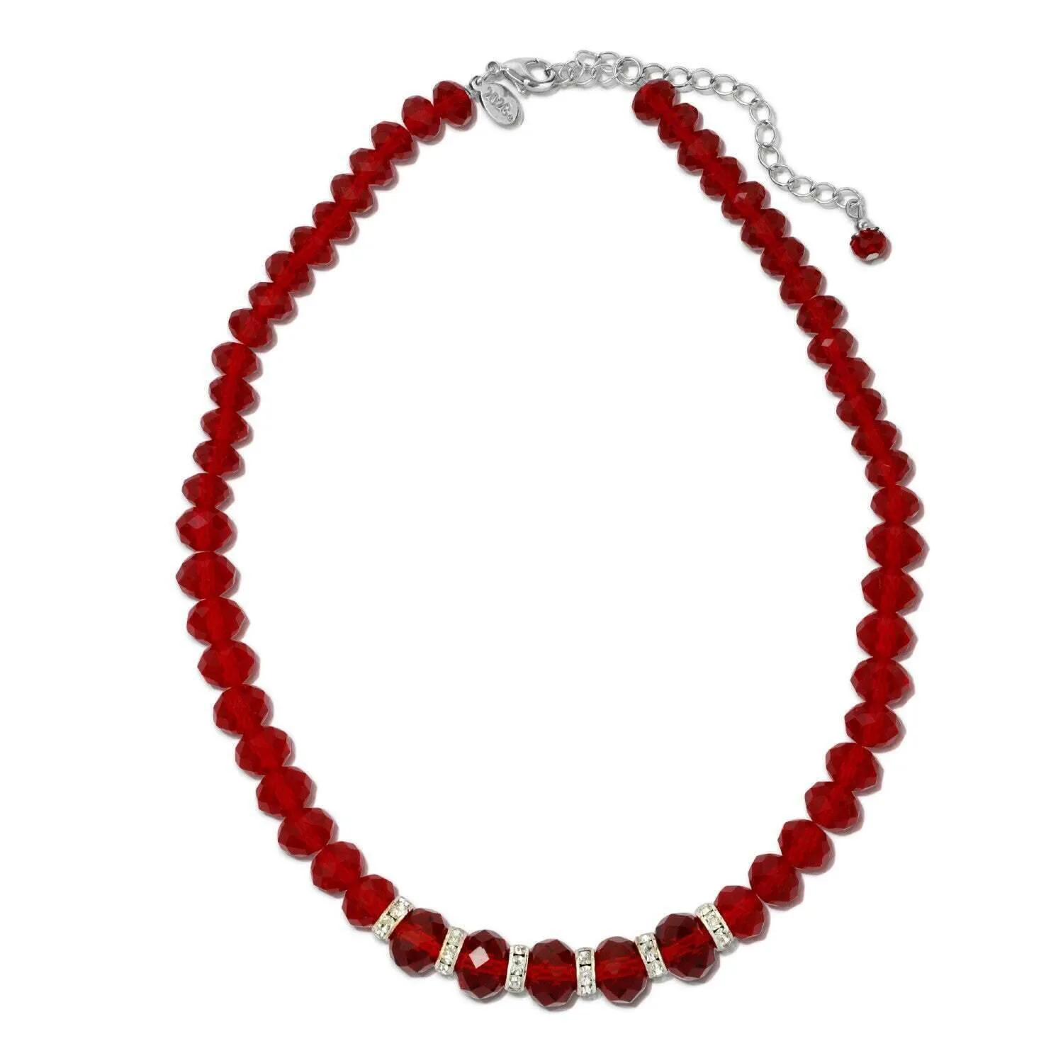 1928 Jewelry Siam Color Faceted Beaded & Clear Crystals Necklace 16"   3" Extender 1928 Jewelry