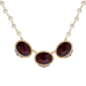 1928 Jewelry Siam Red & Faux Pearl Elegance Necklace 16"   3" Extension 1928 Jewelry