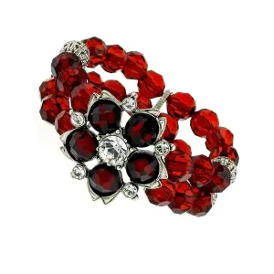 1928 Jewelry Siam Red Crystal Beaded Flower Stretch Bracelet 1928 Jewelry
