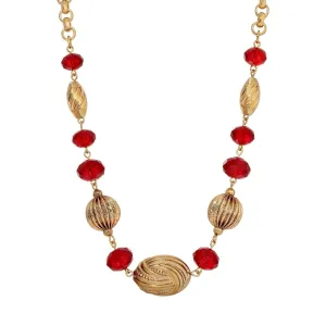 1928 Jewelry Siam Red Crystal Gold Beaded Necklace 18" 1928 Jewelry