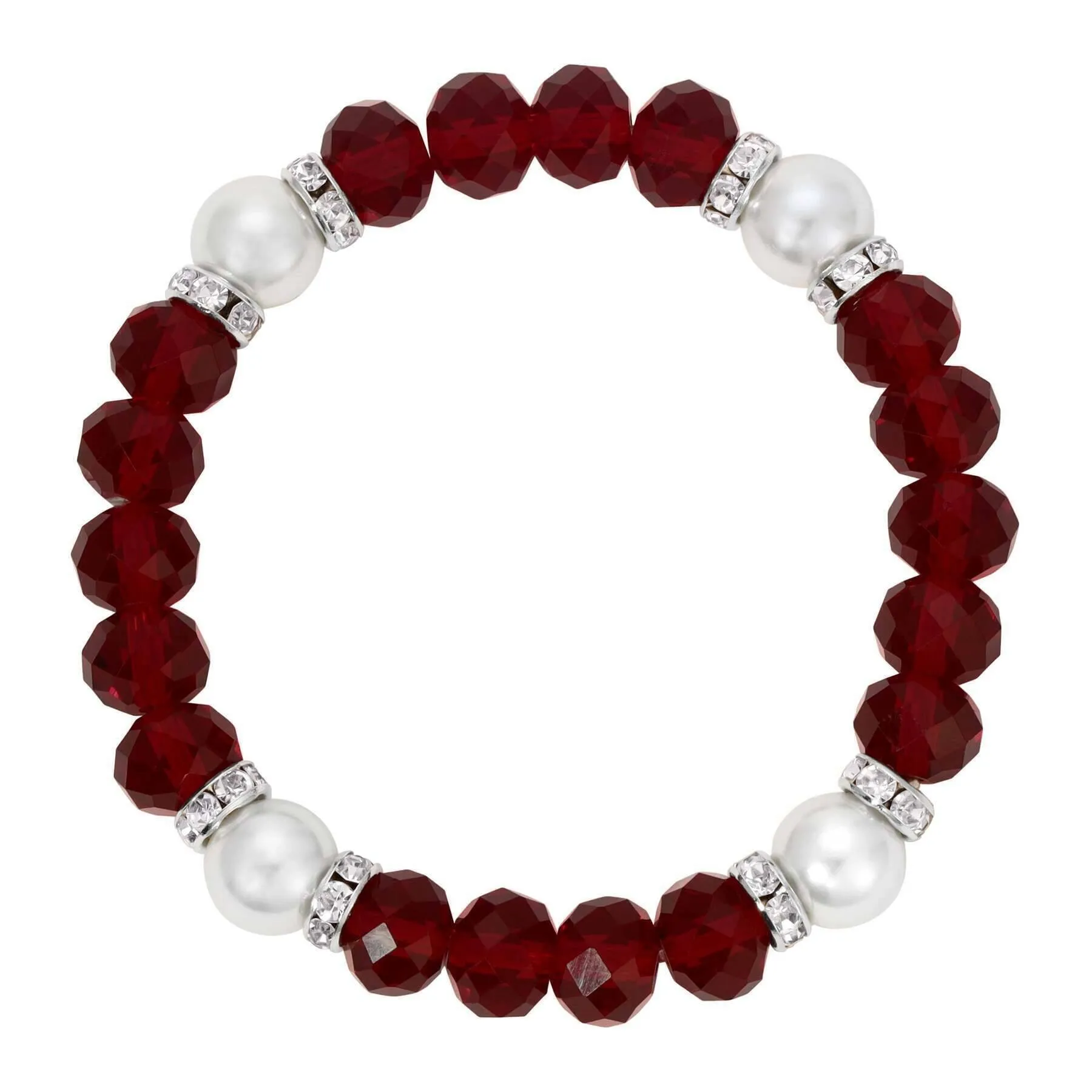 1928 Jewelry Siam Red Crystals & Glass Pearls Elegance Stretch Bracelet 1928 Jewelry