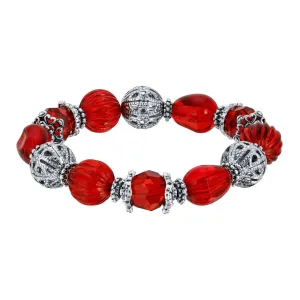 1928 Jewelry Siam Red Multi Beaded Round Filigree Ball Stretch Bracelet 1928 Jewelry