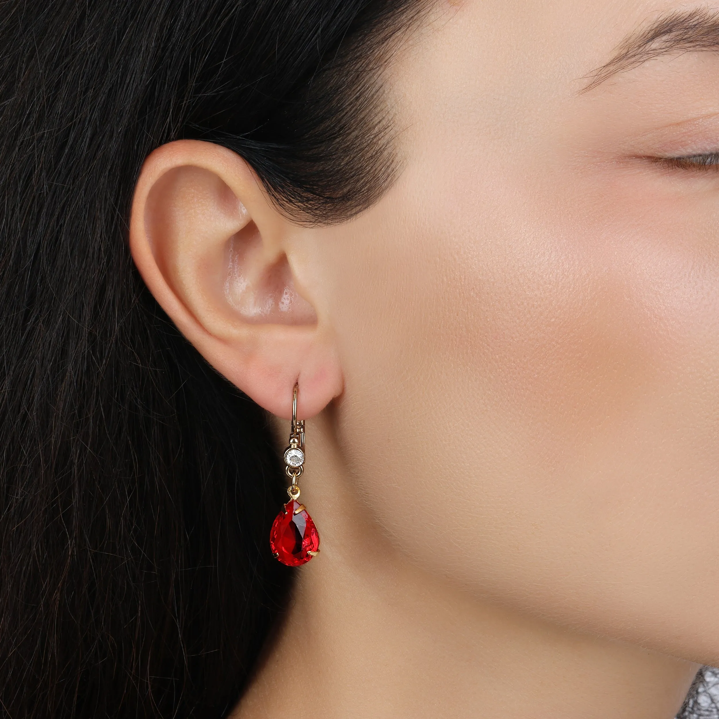 1928 Jewelry Siam Red Pear Shape Crystal Drop Earrings 1928 Jewelry