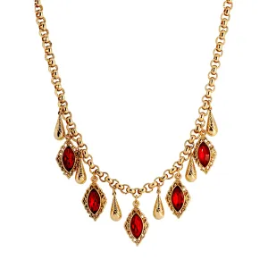 1928 Jewelry Siam Red Ruby Crystal & Vine Teardrop Necklace 16"   3" Extension 1928 Jewelry