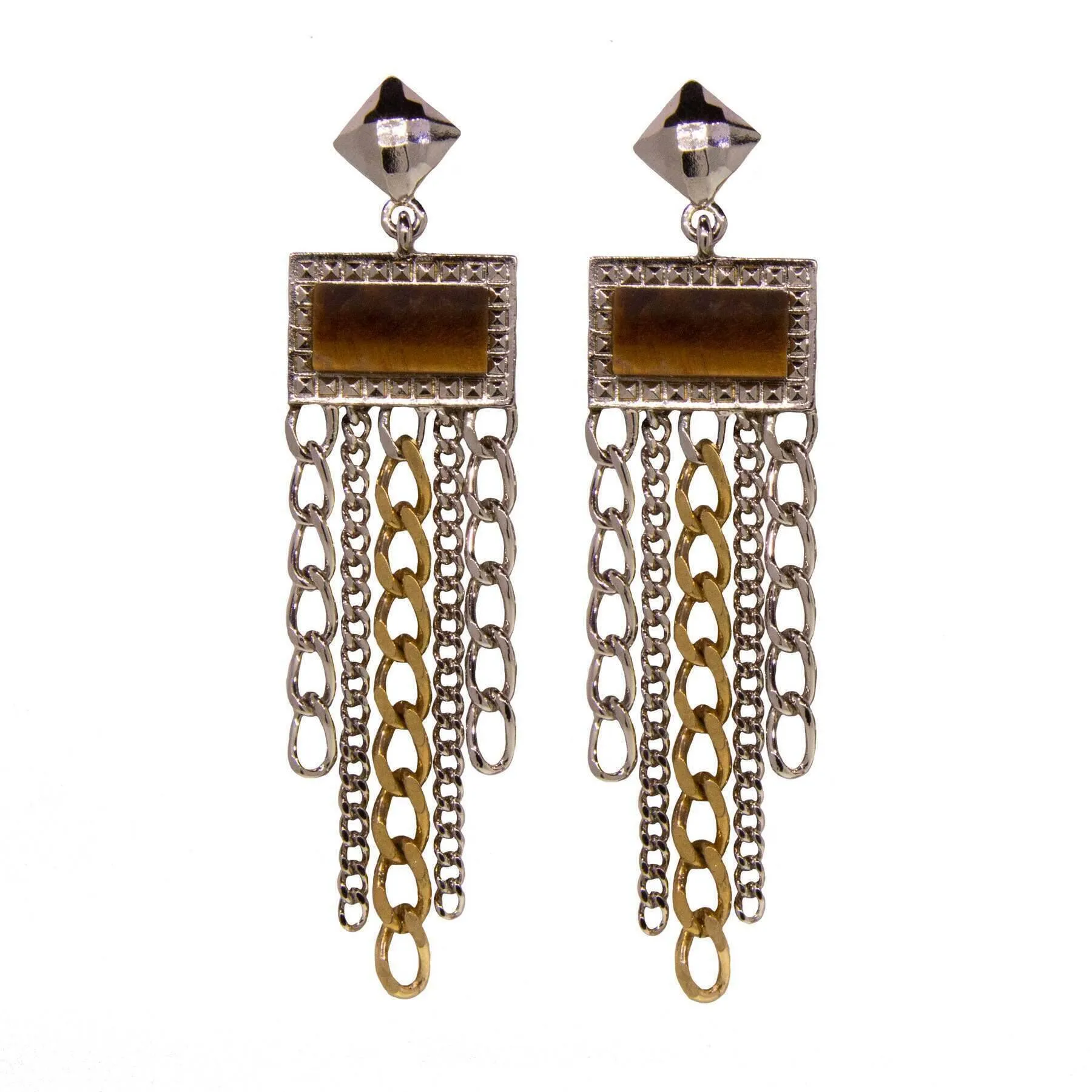 1928 Jewelry Silver & Square Gemstone Multi Chain Drop Earrings 1928 Jewelry