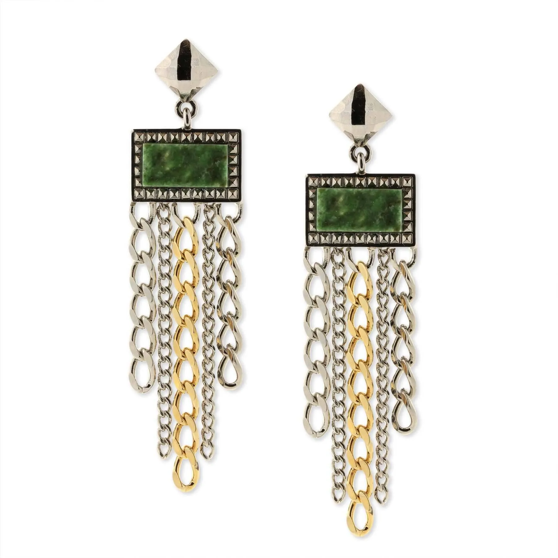 1928 Jewelry Silver & Square Gemstone Multi Chain Drop Earrings 1928 Jewelry