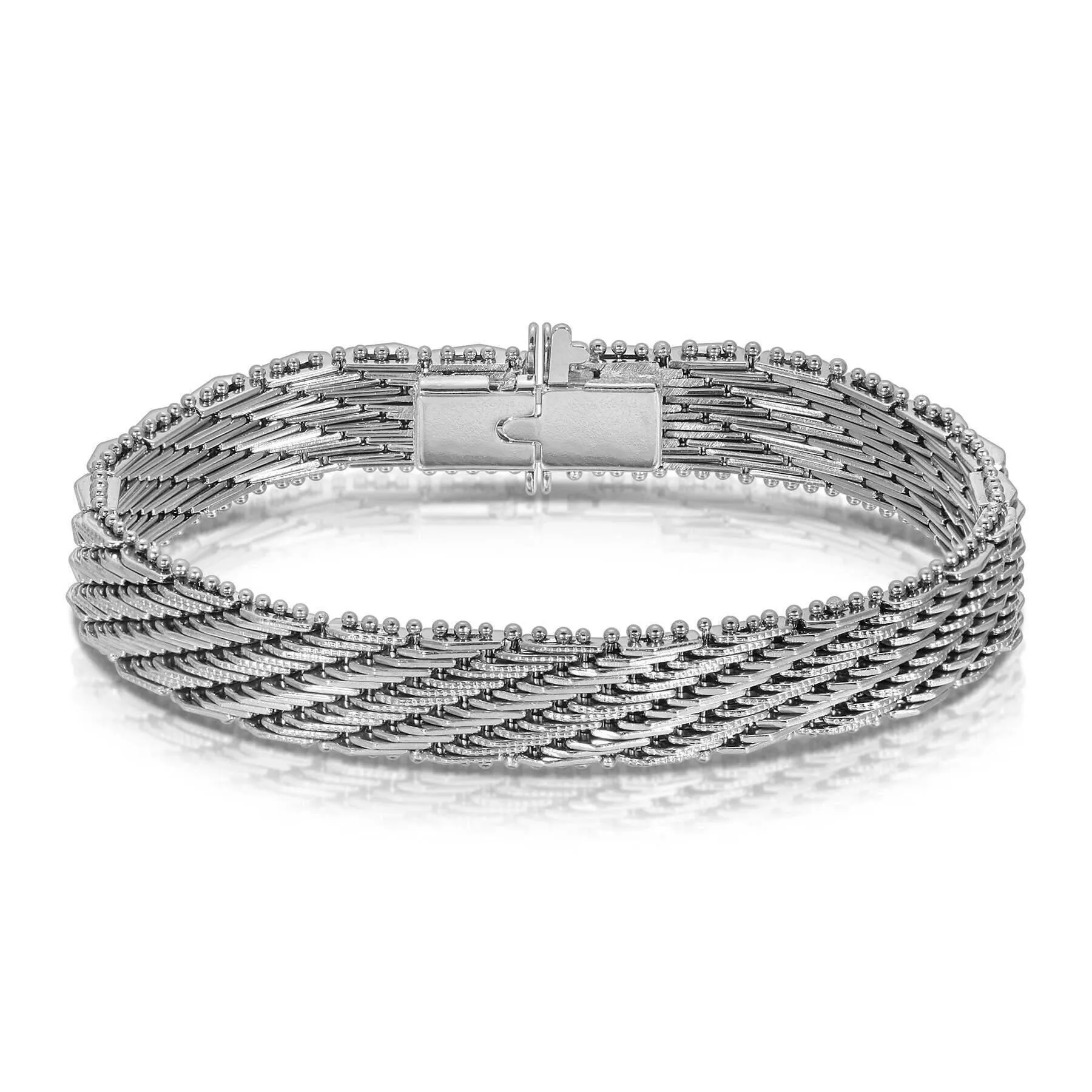 1928 Jewelry Silver Deco Mesh Beaded Edge Box Clasp Bracelet 1928 Jewelry