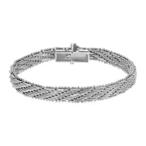 1928 Jewelry Silver Deco Mesh Beaded Edge Box Clasp Bracelet 1928 Jewelry
