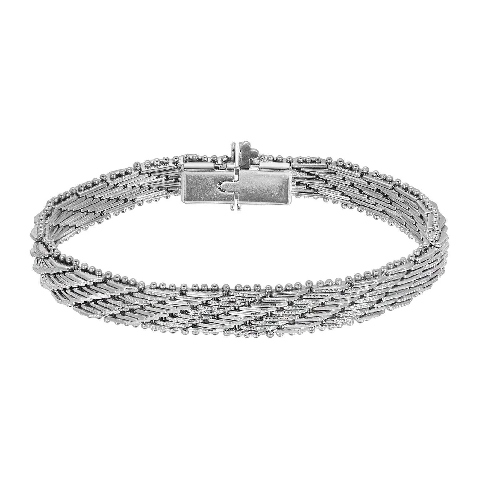 1928 Jewelry Silver Deco Mesh Beaded Edge Box Clasp Bracelet 1928 Jewelry