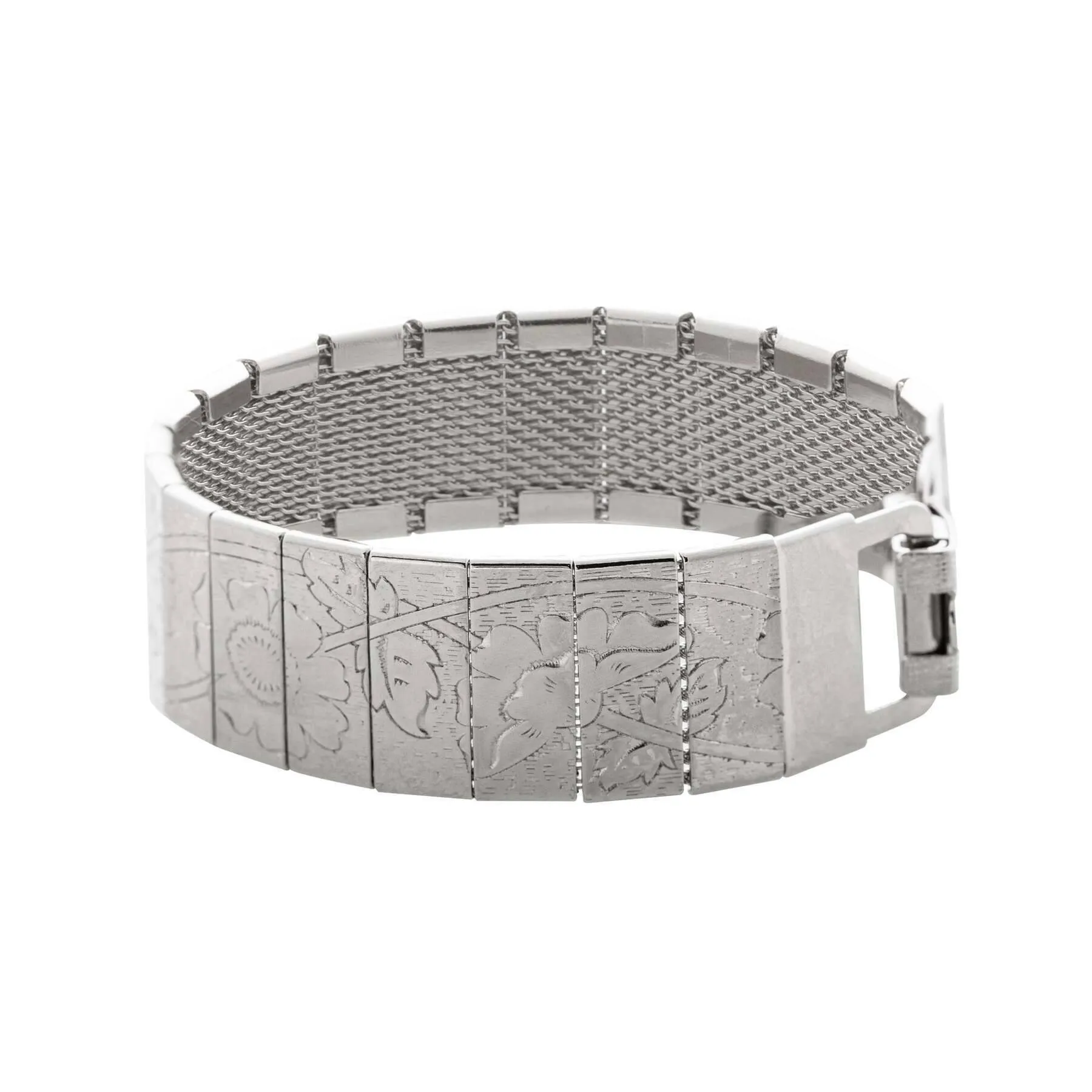 1928 Jewelry Silver Etched Floral Clasp Bracelet 1928 Jewelry