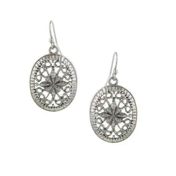 1928 Jewelry Silver Filigree Oval Drop Earrings 1928 Jewelry