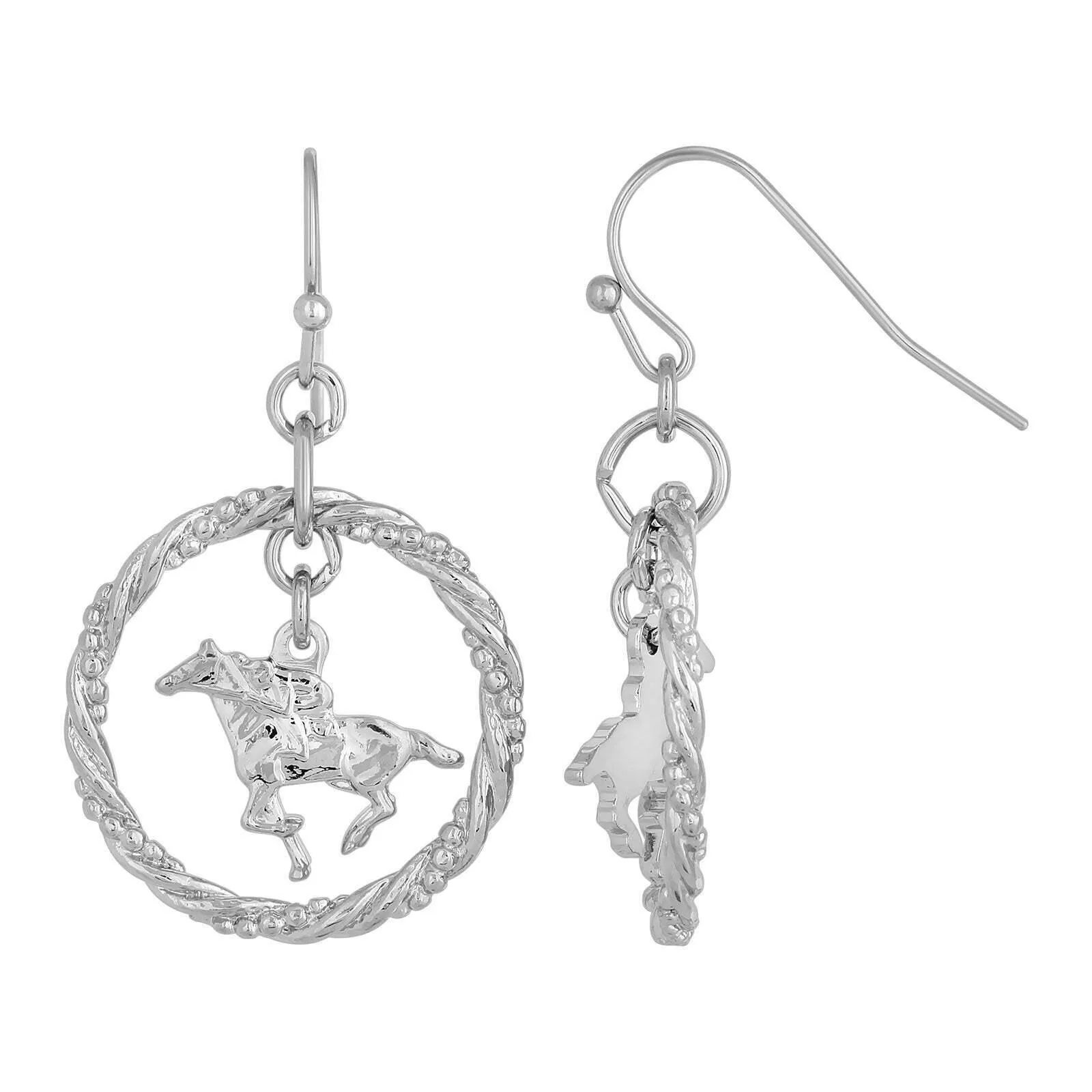 1928 Jewelry Silver Galloping Horse With Rider Drop Earrings 1928 Jewelry