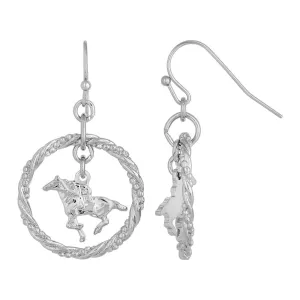 1928 Jewelry Silver Galloping Horse With Rider Drop Earrings 1928 Jewelry