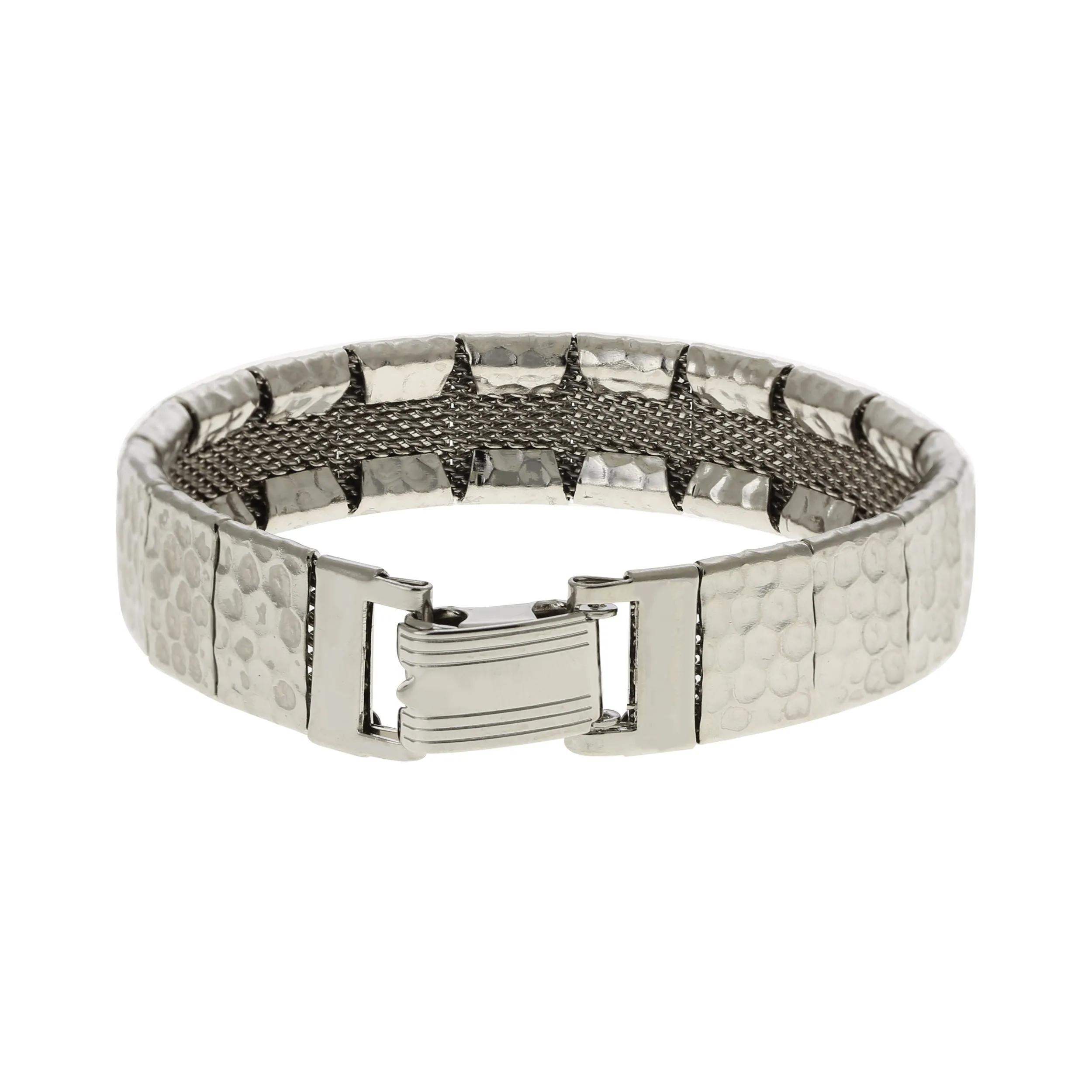 1928 Jewelry Silver Hammered Link Mesh Bracelet 1928 Jewelry